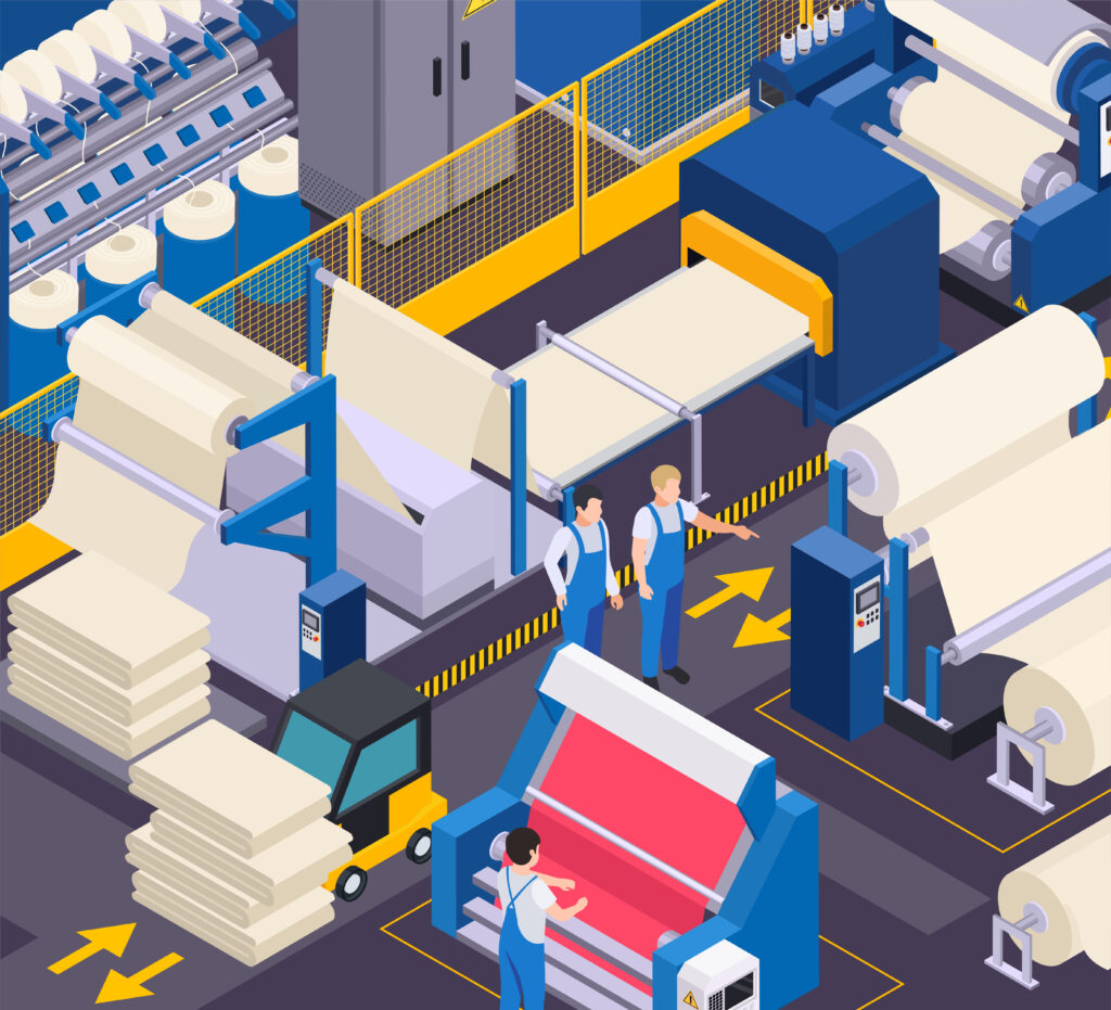 textile factory isometric composition